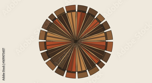 Retro Sunburst Mandala with Radiating Segments in Earthy Brown and Orange Tones