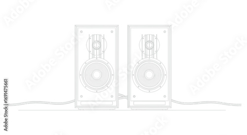 Two Light Gray Speaker Cabinets with Circular Drivers and Wires
