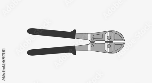 Vector Illustration of Bolt Cutters with Black Handles and Gray Blades