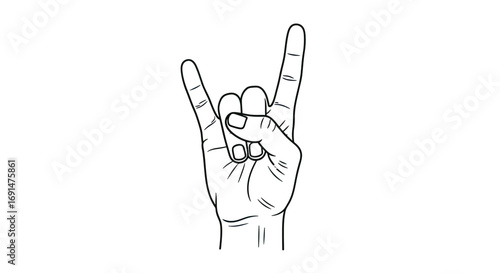 Outlined Hand Gesture: Rock and Roll Symbol, Horns Up.
