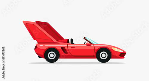 Sleek Red Convertible Sports Car with Open Rear Engine Compartment