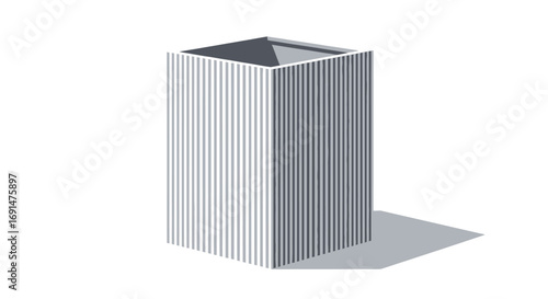 Isometric illustration of a tall, square building with a minimalist vertical striped facade.