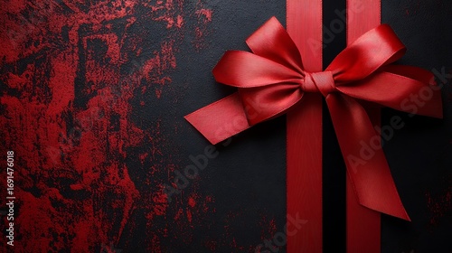 Red bow gift box present ribbon black background celebration