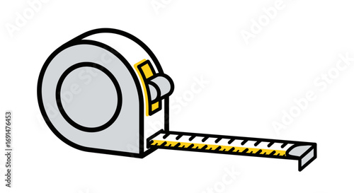 Cartoon Style Tape Measure with Yellow Blade and Gray Case