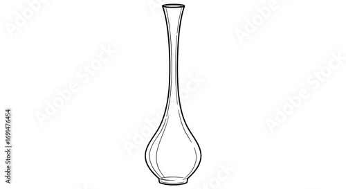 Elegant tall slender vase with bulbous base, outline drawing style