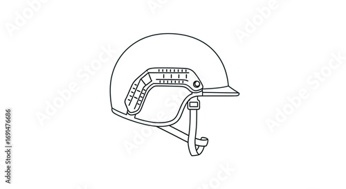 Detailed Line Art Illustration of a Protective Helmet with Vents