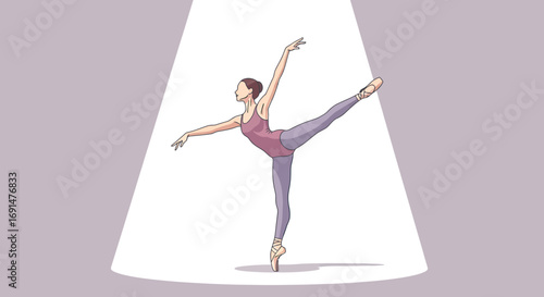 Graceful ballerina performing a ballet pose in a spotlight