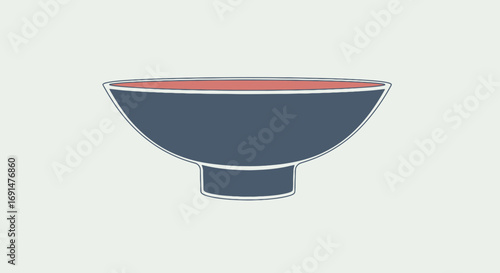 Stylized Bowl Illustration with Blue Exterior and Red Interior