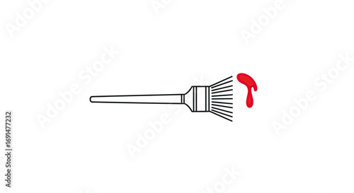 A minimalist illustration of a paintbrush with dripping red paint