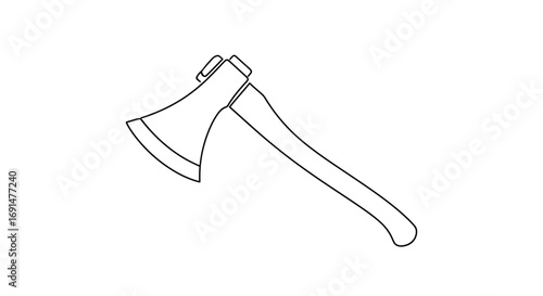 Line Art Drawing of a Single-Bitted Axe with a Curved Handle