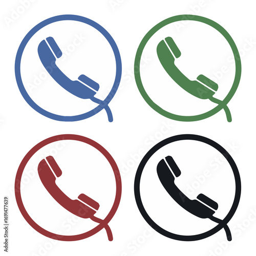 Telephone handset icon set vector illustration of call support contact service communication helpline in circles