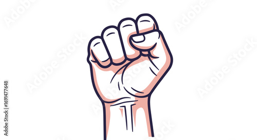 Clenched Fist Illustration:  A Detailed Drawing of a Human Hand in a Tightly Closed Fist Position, with Pink Skin Tones and Dark Outline.