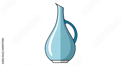 Light Blue Ceramic Pitcher with Handle and Spout, Cartoon Style