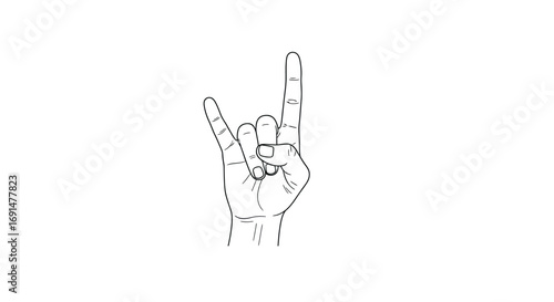 Hand gesture of rock and roll sign with index and pinky fingers extended