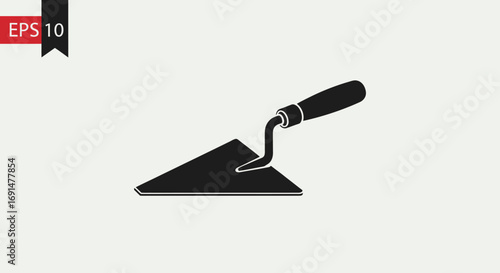 Black silhouette icon of a construction trowel with a triangular blade and curved handle