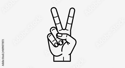 Bold Line Art Illustration of a Hand Forming the Peace Sign Gesture