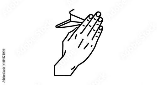 Line Art Illustration of Praying Hands with Folded Fingers and Nails