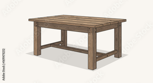 Rustic Wooden Table with Plank Top and Sturdy Legs Illustration