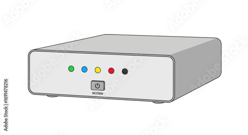 Simple Gray Modem with Colored Lights and Power Button