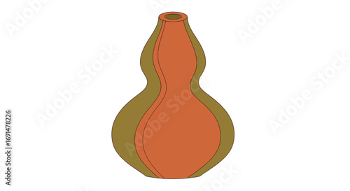 Stylized two-toned gourd-shaped vase with olive green and terracotta colors, smooth curves, and a narrow neck.
