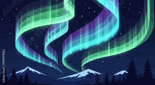 Vibrant Aurora Borealis Displaying Green, Blue, and Purple Swirling Lights