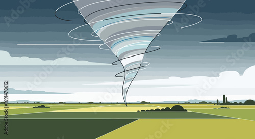 Stylized Tornado Illustration with Swirling Gray and Blue Layers