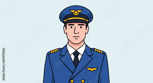 Formal Blue Aviator Uniform Portrait of a Man