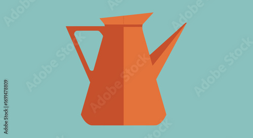 Minimalist orange pitcher with two-tone shading, a long spout, and a geometric handle.