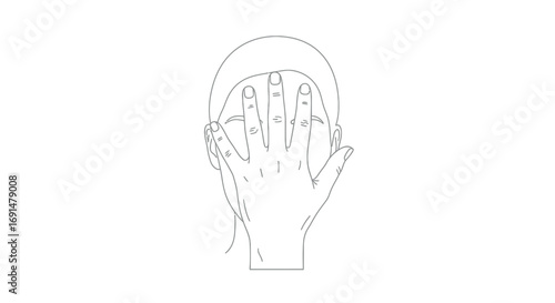 Minimalist grey line art illustration of a person's face covered by a hand in a facepalm gesture.