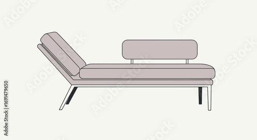 Sleek light purple upholstered chaise lounge with reclining backrest and modern metal frame
