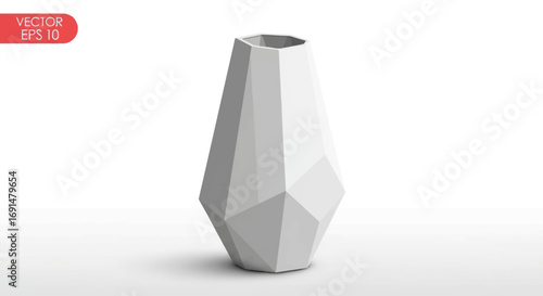 Modern Geometric White Vase with Polygonal Design and Hexagonal Opening