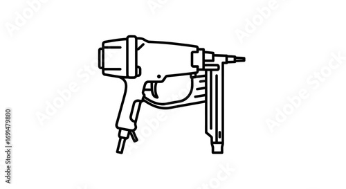 Detailed Black Outline of a Pneumatic Staple Gun Tool