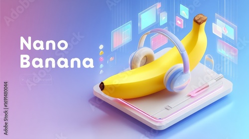 Nano Banana with Headphones on a Digital Device