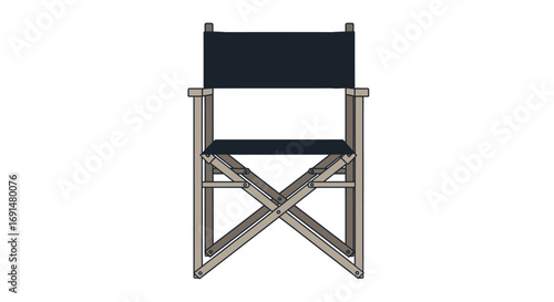 Front View of a Director's Chair with Dark Blue Canvas Seat and Back