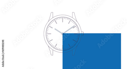 Minimalist line art of a modern wristwatch with blue overlay