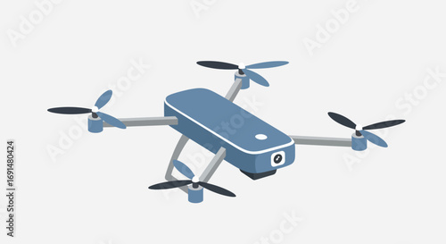 A sleek blue quadcopter drone with a front-facing camera and four propellers, depicted in an isometric view.
