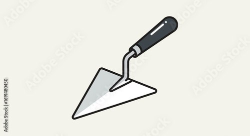 Cartoon Trowel with Gray Blade and Black Handle Illustration