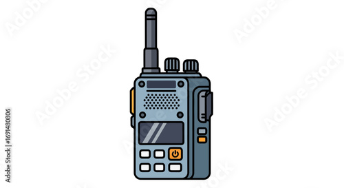 Gray Handheld Portable Two-Way Radio with Antenna and Buttons