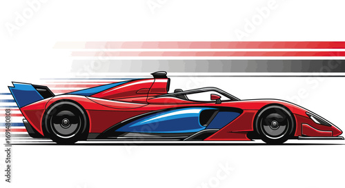Sleek Red and Blue Racing Car with Dynamic Speed Lines Illustration