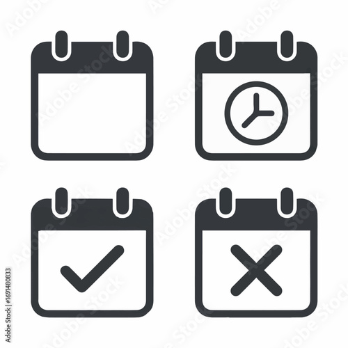 Calendar appointment schedule reminder event date time check mark cancel icon symbol vector graphic design
