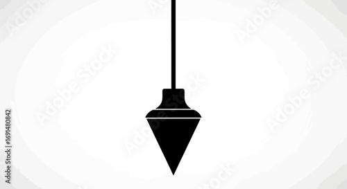 Black Plumb Bob with String, Construction Tool Silhouette