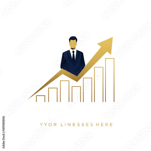 A minimalist trading logo design featuring a silhouette of a man watching candlestick charts in modern flat vector style