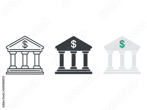 Bank building vector icon finance architecture government money banking investment business financial institution symbol