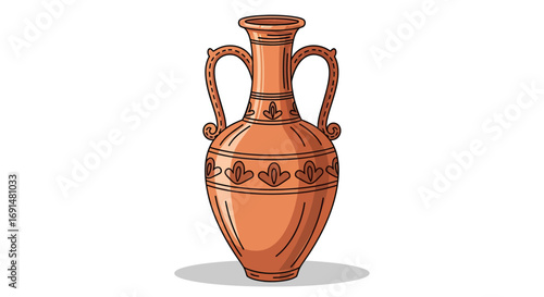 Traditional Terracotta Amphora Vase with Decorative Handles and Ancient Leaf Patterns