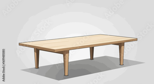 Minimalist light wood rectangular table with tapered legs, clean design, vector illustration.