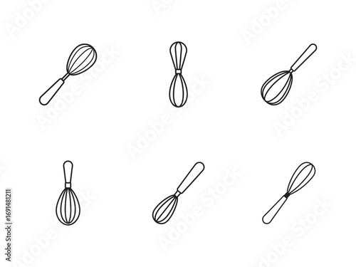 Minimalist kitchen whisk illustrations collection for baking and cooking in line art style for website and logo design elements