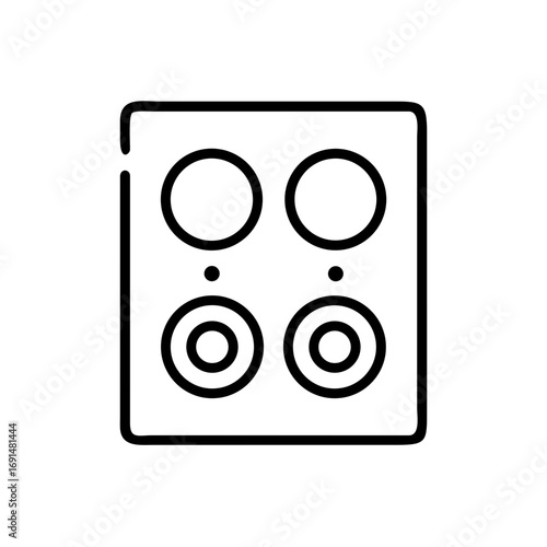 A line art illustration of a cooktop featuring four burners