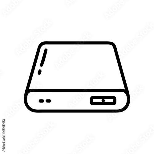 Simple outline of a modern hard drive, ideal for tech-related designs.
