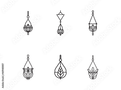 Minimalist Macrame Plant Hanger Line Art Collection Vector Design for Modern Home Decor and Creative Crafts Projects