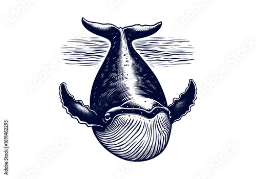Humpback Whale Hand Drawn Engraved Sketch Vector Illustration by AZ for Books, Arts, Design and Decoration Graphic Asset